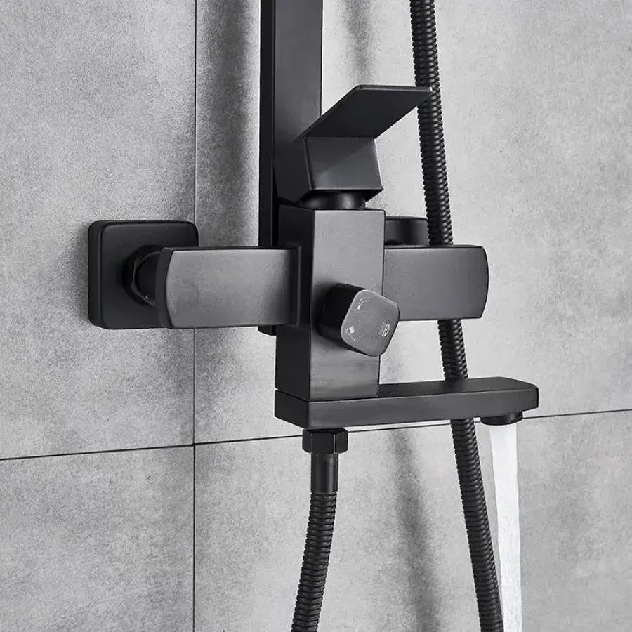 SET Colonna Doccia, Acciaio Inox, Para Quadrato, Effetto Pioggia, 3 Funzioni, Montaggio a Parete, Nero Satinato, Accessori Inclusi, HS007 Rubinetti & Colonne Doccia Titolo predefinito Alessandro Design