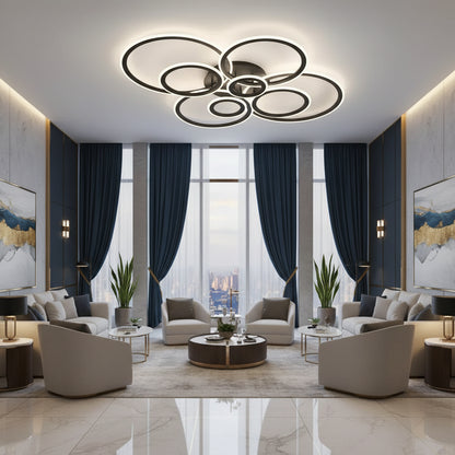 Lampadario LED con telecomando BETTY 127W, 8 Cerchi, Luce Fredda/Calda/Neutra, Dimmerabile, Nero Lampadari LED con Telecomando Titolo predefinito Alessandro Design
