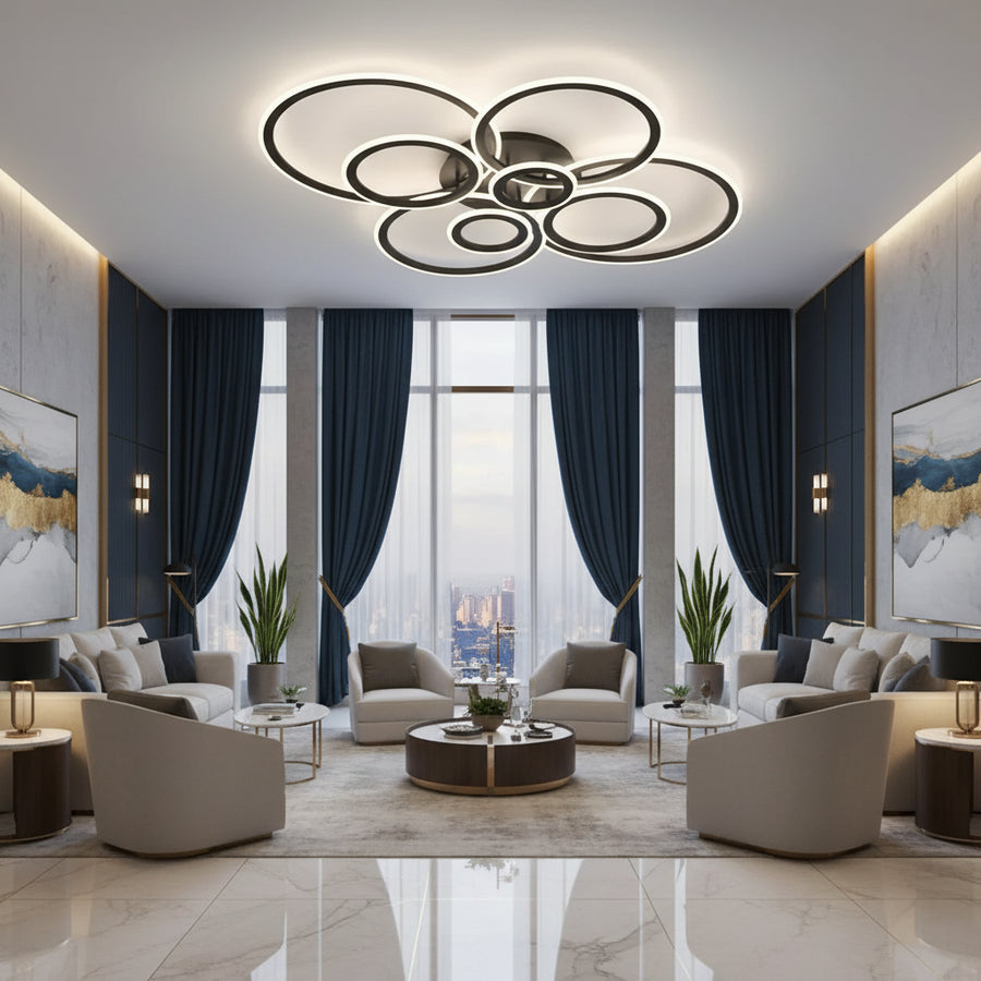 Lampadario LED con telecomando BETTY 127W, 8 Cerchi, Luce Fredda/Calda/Neutra, Dimmerabile, Nero Lampadari LED con Telecomando Titolo predefinito Alessandro Design