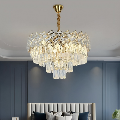 Lampadario Cristallo WINDSOR Nobile 5xE14, Diametro 39cm, Oro Lucido, Altezza Regolabile