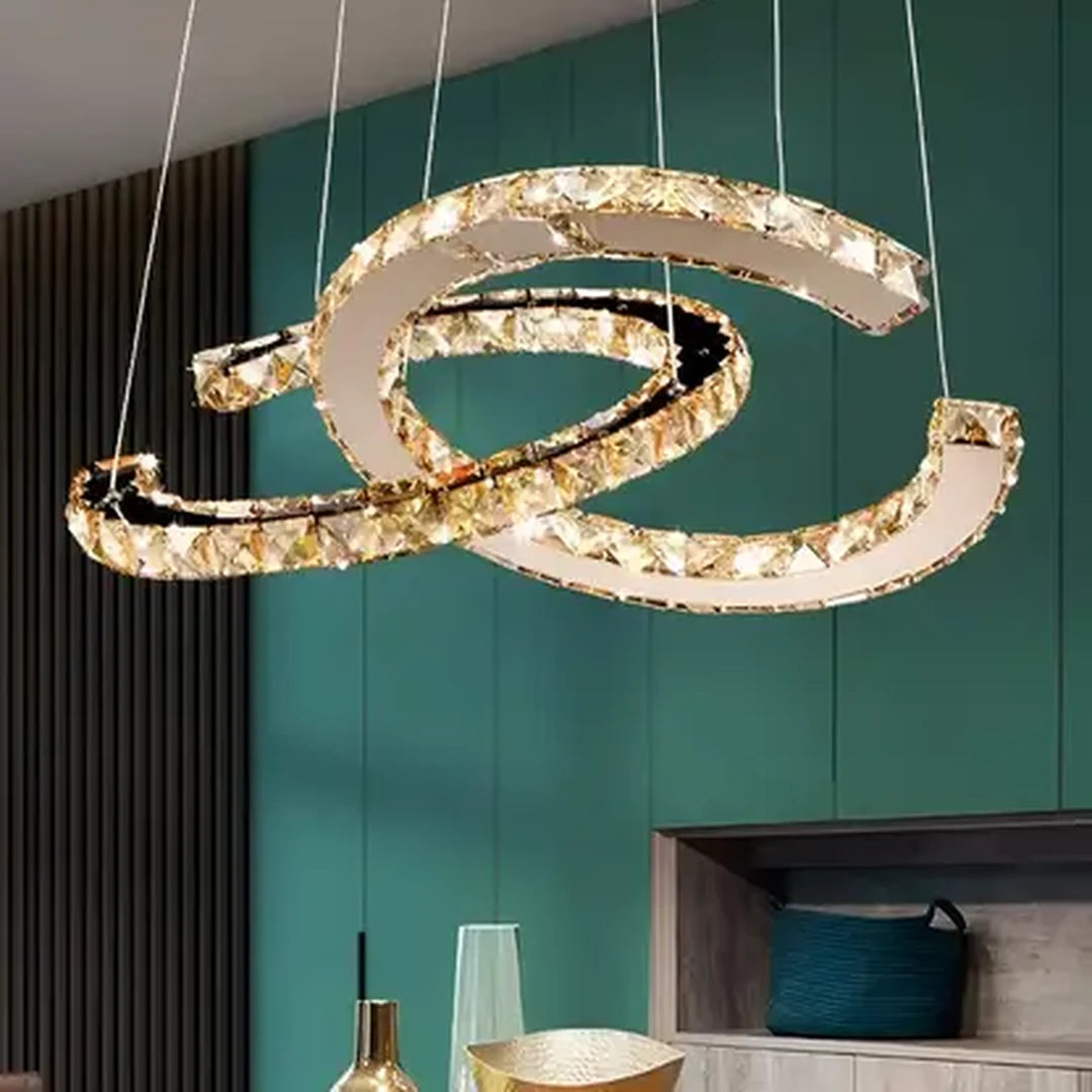 Lampadario LED a Sospensione con Telecomando e Cristallo PRISM ANTEA 57W, 2 Cerchi, Luce Fredda/Calda/Neutra, Dimmerabile, Cromo Lucido, Altezza Regolabile Lampadari LED con Telecomando Titolo predefinito Alessandro Design