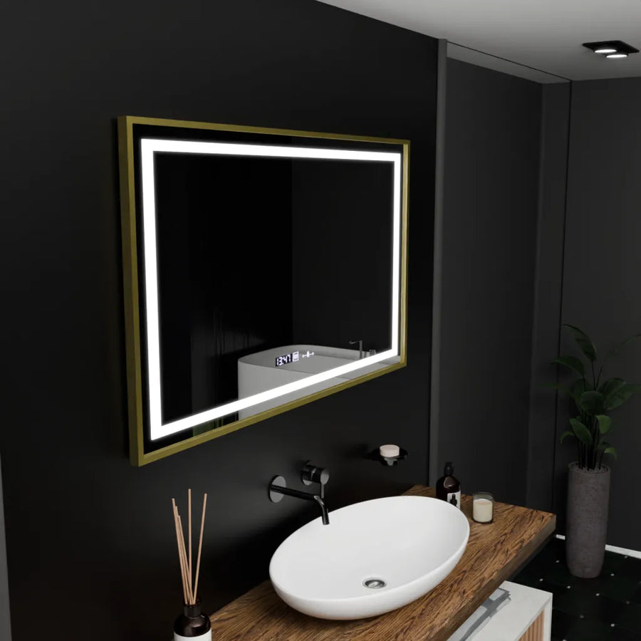 Oglinda LED Rectangulara, 100x80cm, Verite Royale Gold Motion Glow Marcello, Sistem Dezaburire, Ceas & Termometru, Dimabila Oglinzi Marcello Default Title Alessandro Design