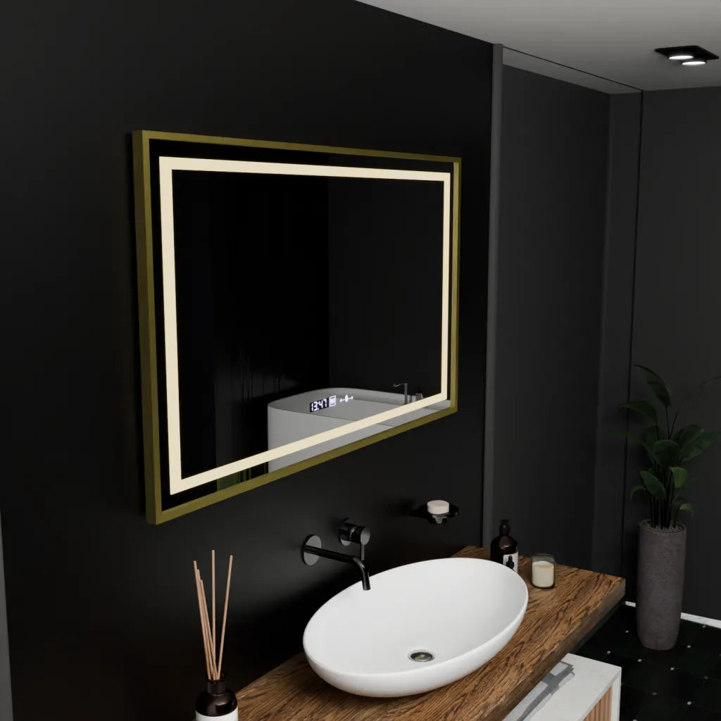 Oglinda LED Rectangulara, 100x80cm, Verite Royale Gold Motion Glow Marcello, Sistem Dezaburire, Ceas & Termometru, Dimabila Oglinzi Marcello Default Title Alessandro Design