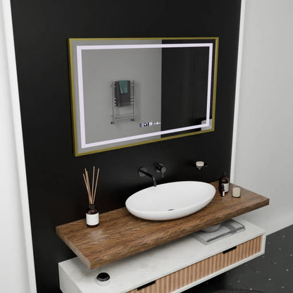 Oglinda LED Rectangulara, 100x80cm, Verite Royale Gold Motion Glow Marcello, Sistem Dezaburire, Ceas & Termometru, Dimabila Oglinzi Marcello Default Title Alessandro Design