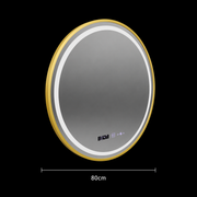 Oglinda LED Rotunda, 80cm, Celeste Royale Gold MotionGlow Marcello, Lumina Calda/ Neutra/ Rece, Sistem Dezaburire, Ceas & Termometru, Dimabila