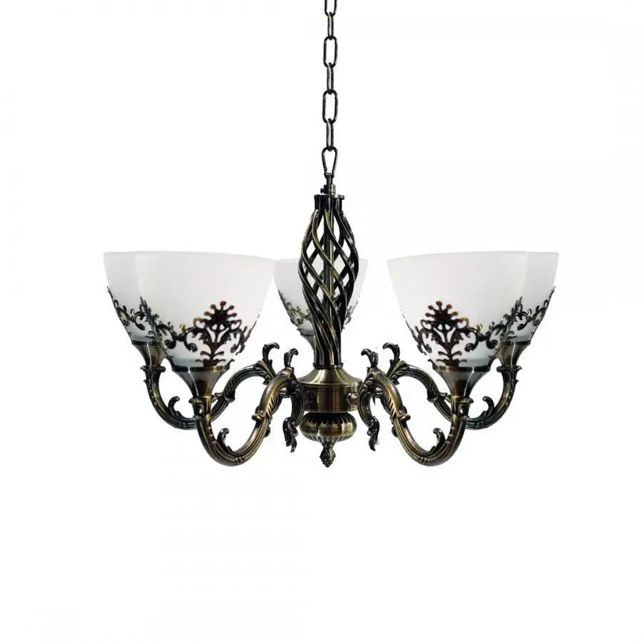 Lampadario rustico COTTAGE, 5XE27, bronzo antico, candelabri classici in metallo e vetro Titolo predefinito Alessandro Design