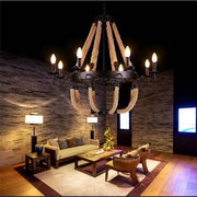 Lampadario Circolare, 8xE14, Nero, Metallo e Corda Lampadario Vintage Titolo predefinito Alessandro Design