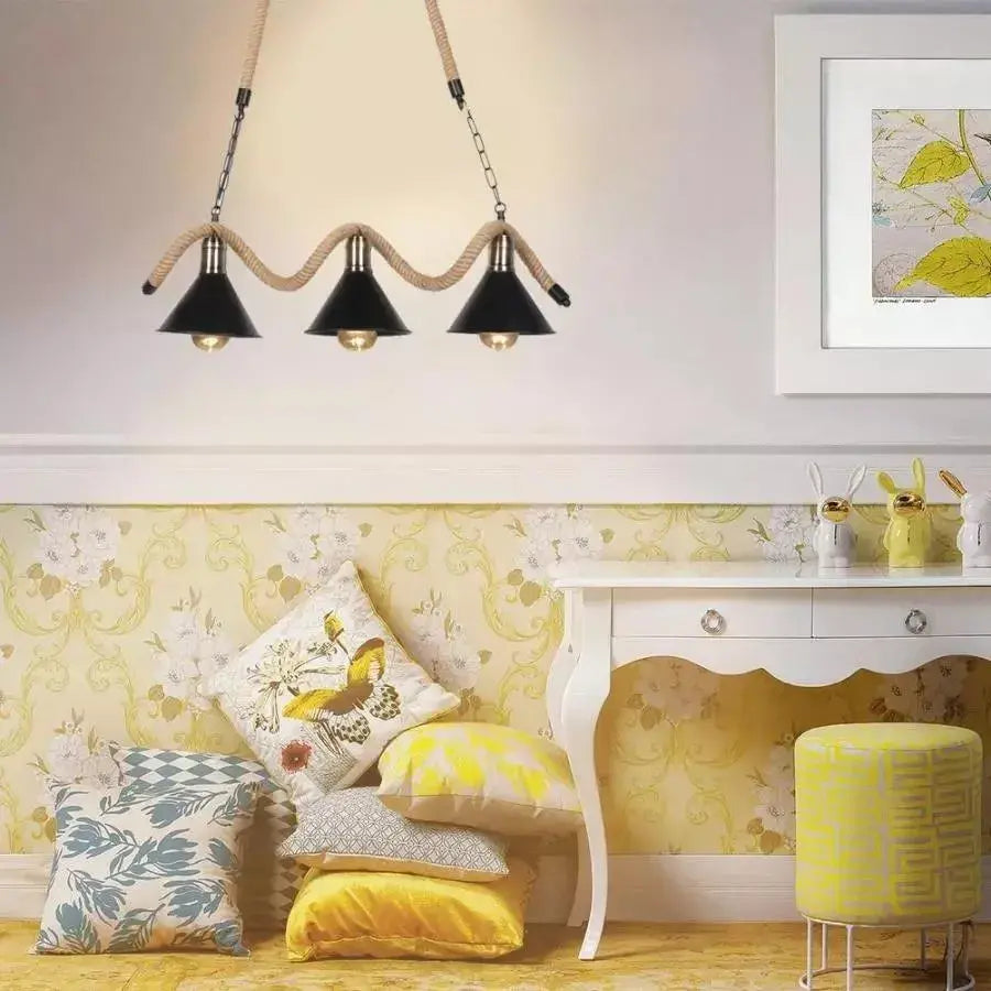 Lampadario in Corda 3xE27, Marrone, Metallo e Corde Lampadari Vintage Titolo predefinito Alessandro Design