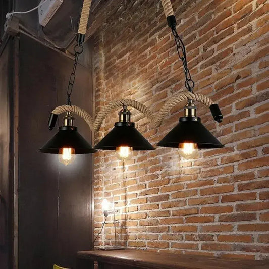 Lampadario in Corda 3xE27, Marrone, Metallo e Corde Lampadari Vintage Titolo predefinito Alessandro Design
