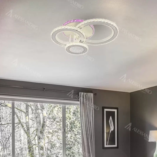 Lampadario LED con telecomando e cristallo LEOCADIA RGB 134W, 3 Cerchi, Luce Fredda/Calda/Neutra, Dimmerabile, Lampadario LED Cristallo Bianco Titolo predefinito Alessandro Design