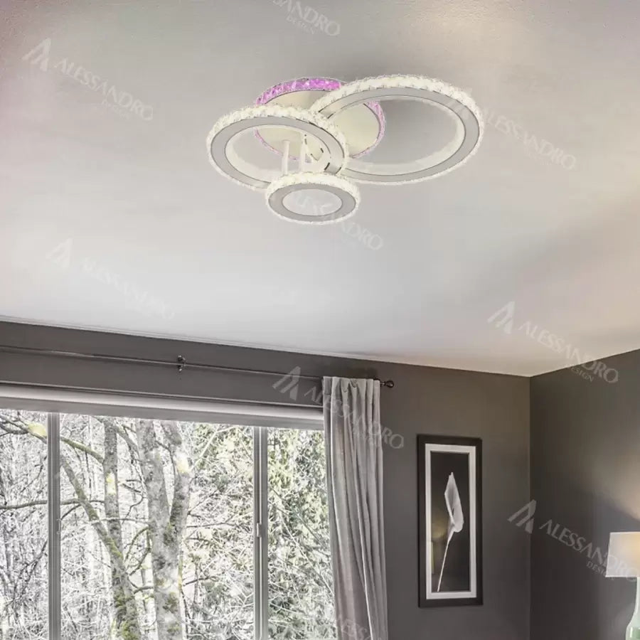 Lampadario LED con telecomando e cristallo LEOCADIA RGB 134W, 3 Cerchi, Luce Fredda/Calda/Neutra, Dimmerabile, Lampadario LED Cristallo Bianco Titolo predefinito Alessandro Design