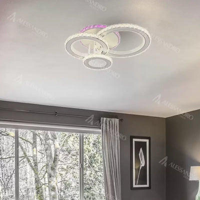 Lampadario LED con telecomando e cristallo LEOCADIA RGB 134W, 3 Cerchi, Luce Fredda/Calda/Neutra, Dimmerabile, Bianco