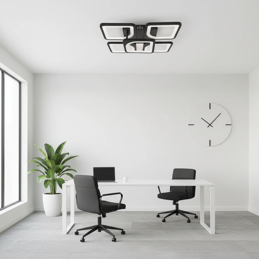 Lustra LED cu telecomanda ZOE 65W, 5 Patrate, lumina Rece/Calda/Neutra, Dimabila, Negru Lustre LED cu Telecomanda Default Title Alessandro Design