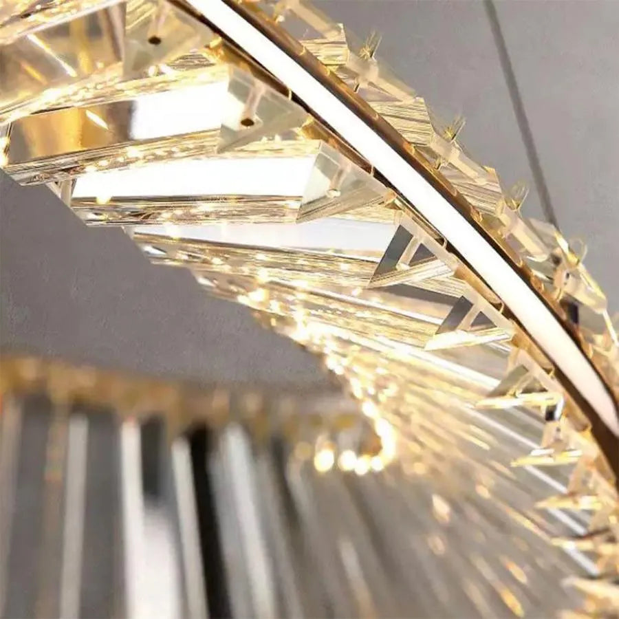 Lustra LED suspendata cu telecomanda si cristal CAIRO 98W, 2 Cercuri, lumina Rece/Calda/Neutra, Dimabila, Auriu Lucios, Inaltime Reglabila Lustre LED Cristal Default Title Alessandro Design