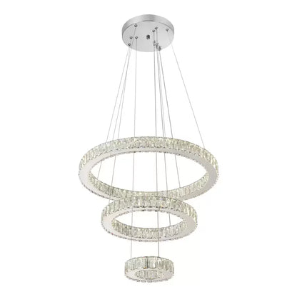 Lampadario LED a Sospensione con telecomando e cristallo CANAAN 120W, 3 Cerchi, Luce Fredda/Calda/Neutra, Dimmerabile, Cromo Lucido, Altezza Regolabile Lampadari LED in Cristallo Titolo predefinito Alessandro Design
