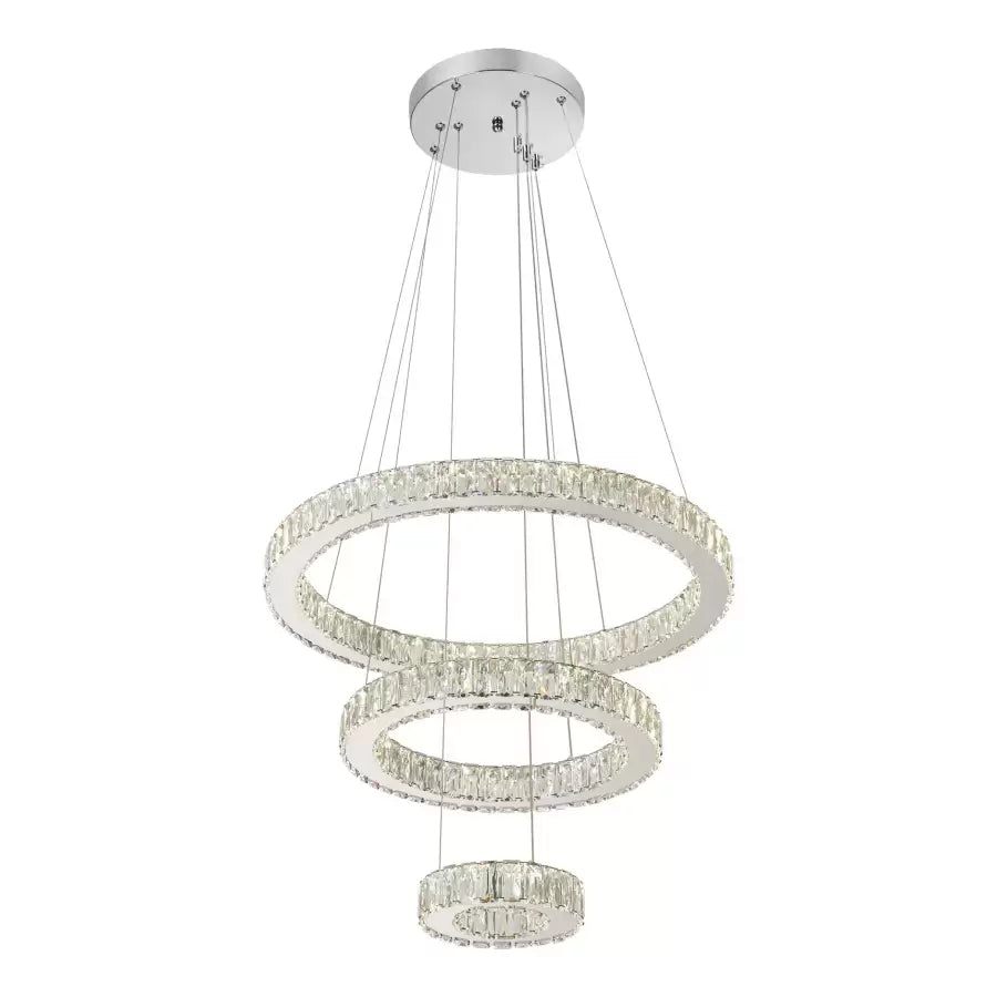 Lampadario LED a Sospensione con telecomando e cristallo CANAAN 120W, 3 Cerchi, Luce Fredda/Calda/Neutra, Dimmerabile, Cromo Lucido, Altezza Regolabile Lampadari LED in Cristallo Titolo predefinito Alessandro Design