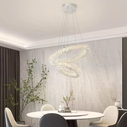 Lampadario LED a Sospensione con telecomando e cristallo CANAAN 80W, 2 Cerchi, Luce Fredda/Calda/Neutra, Dimmerabile, Cromo Lucido, Altezza Regolabile Lampadari Moderni Titolo predefinito Alessandro Design