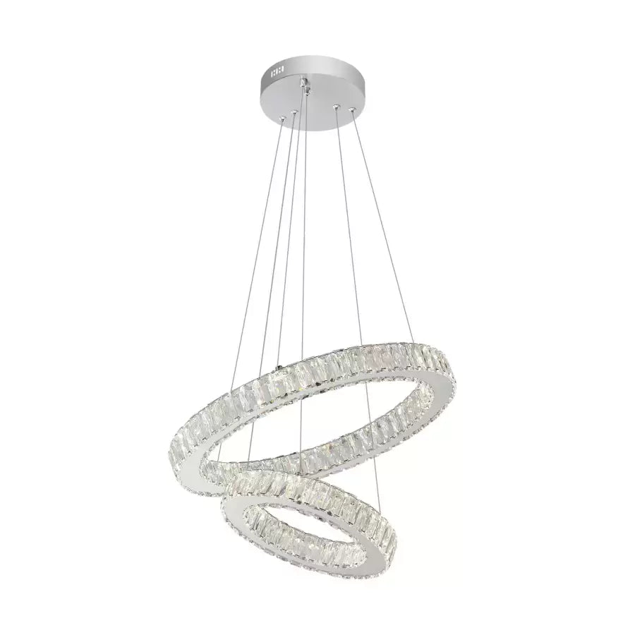 Lampadario LED a Sospensione con telecomando e cristallo CANAAN 80W, 2 Cerchi, Luce Fredda/Calda/Neutra, Dimmerabile, Cromo Lucido, Altezza Regolabile Lampadari Moderni Titolo predefinito Alessandro Design