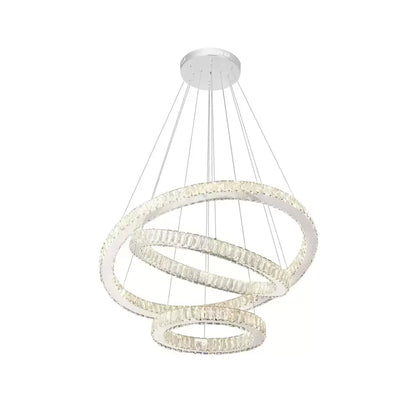Lampadario LED a sospensione con telecomando e cristallo CAYDEN 200W, 3 Cerchi, Luce Fredda/Calda/Neutra, Dimmerabile, Cromo Lucido, Altezza Regolabile Lampadario LED Titolo predefinito Alessandro Design