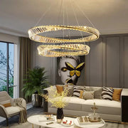 Lustra LED suspendata cu telecomanda si cristal CAIRO 98W, 2 Cercuri, lumina Rece/Calda/Neutra, Dimabila, Auriu Lucios, Inaltime Reglabila Lustre LED Cristal Default Title Alessandro Design