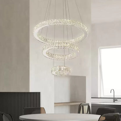 Lampadario LED a Sospensione con telecomando e cristallo CANAAN 120W, 3 Cerchi, Luce Fredda/Calda/Neutra, Dimmerabile, Cromo Lucido, Altezza Regolabile Lampadari LED in Cristallo Titolo predefinito Alessandro Design
