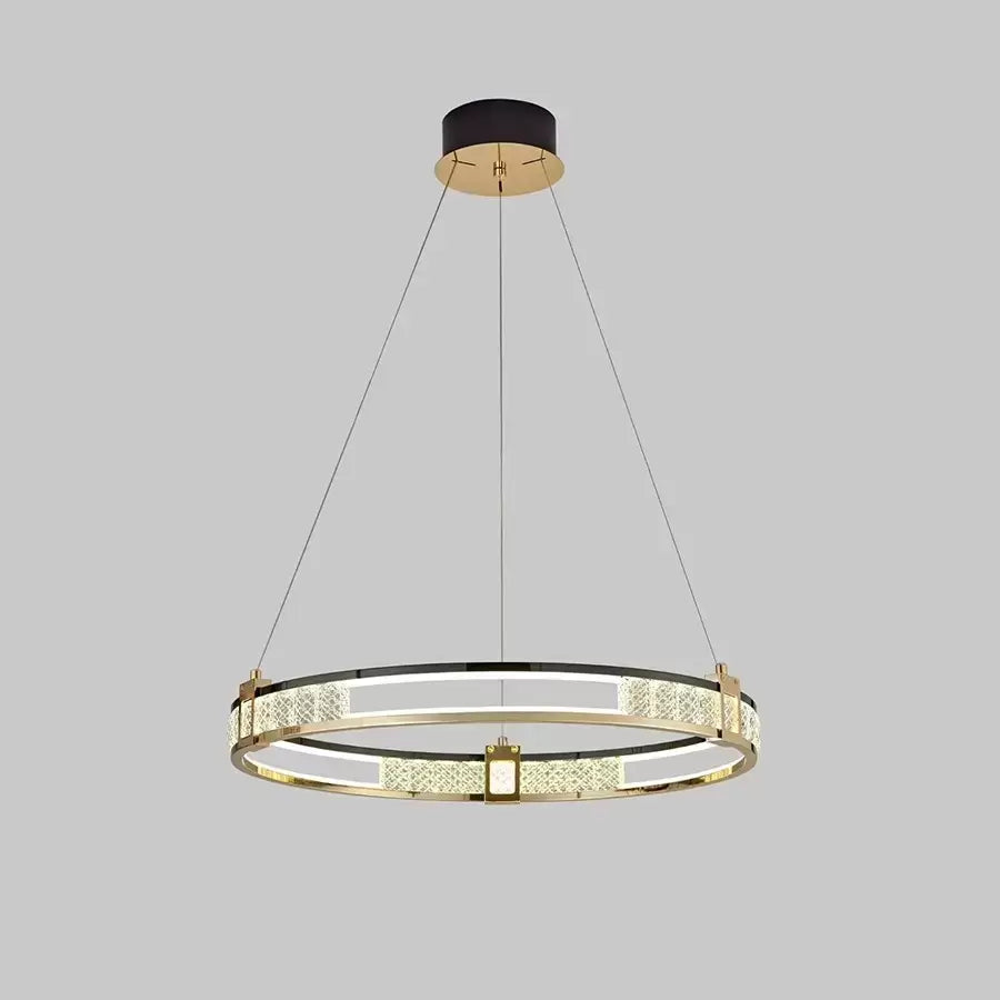 Lampadario a sospensione LED con telecomando e cristallo ROGER 80W, 1 Cerchio, Luce Fredda/Calda/Neutra, Dimmerabile, Oro Lucido, Lampadari LED in Cristallo Regolabili in Altezza Titolo predefinito Alessandro Design