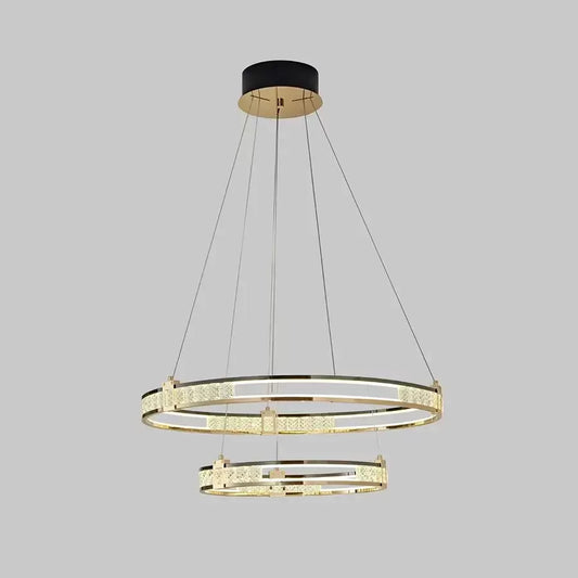 Lustra LED suspendata cu telecomanda si cristal ROGER 100W, 2 Cercuri, lumina Rece/Calda/Neutra, Dimabila, Auriu Lucios, Inaltime Reglabila Lustre LED Cristal Default Title Alessandro Design