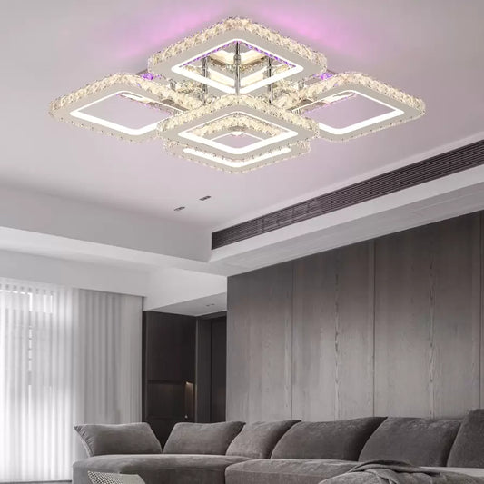 Lampadario LED con telecomando con cristallo QUADRIA SUPREMO RGB, 143W, 5 Quadrati, Luce Fredda/Calda/Neutra, Dimmerabile, Cromo Lucido Lampadari LED con Telecomando Titolo predefinito Alessandro Design