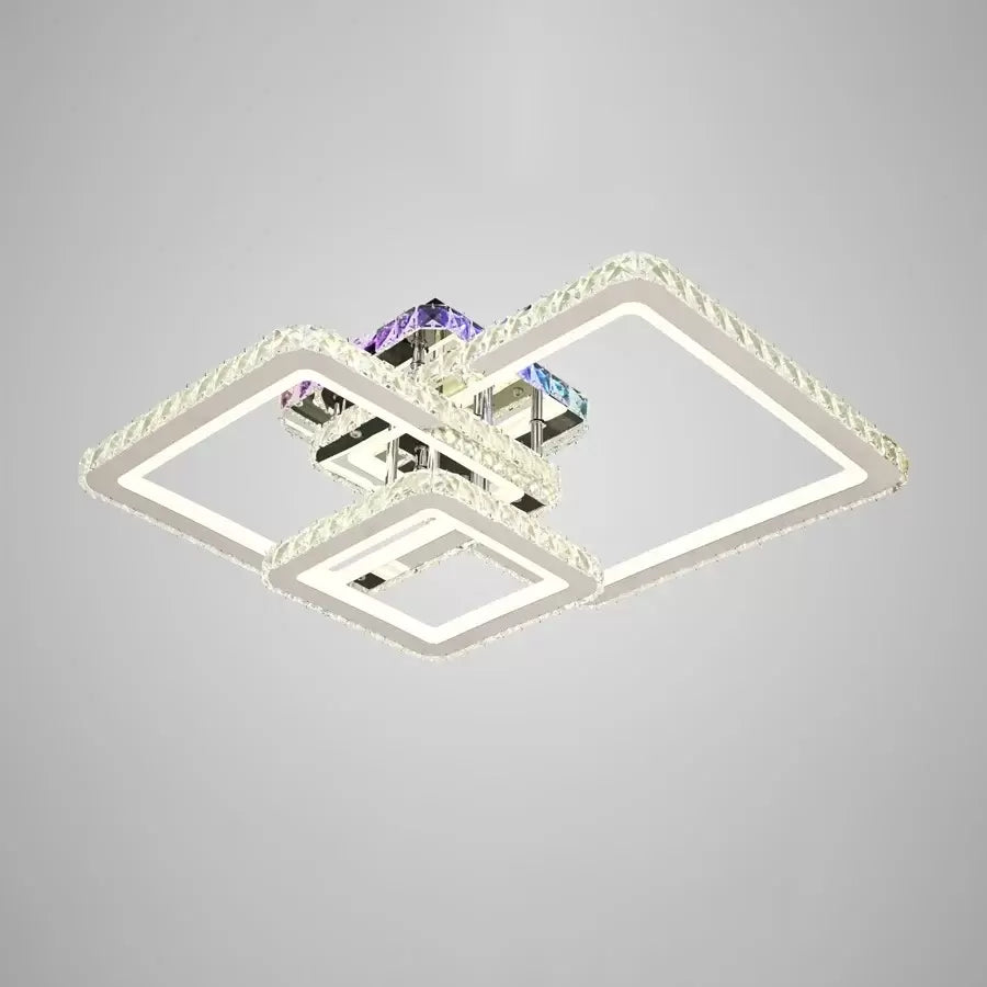 Lampadario LED con telecomando e cristallo JUSTIN RGB 106W, 3 Quadrati, Luce Fredda/Calda/Neutra, Dimmerabile, Lampadari LED in Cristallo Cromo Lucido Titolo predefinito Alessandro Design