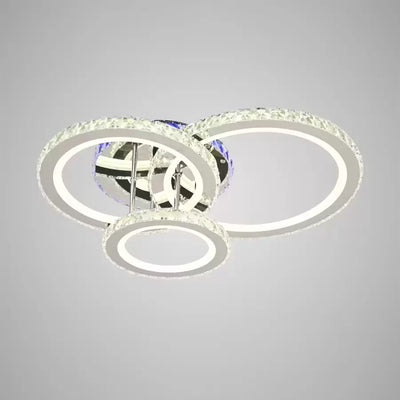 Lampadario LED con telecomando e cristallo NOVA ROTONDA RGB 73W, 3 Cerchi, Luce Fredda/Calda/Neutra, Dimmerabile, Cromo Lucido