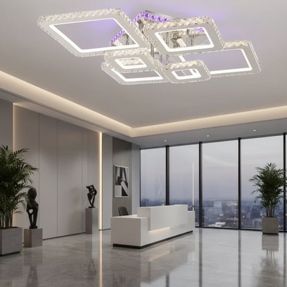 Lampadario LED con telecomando e cristallo NOVA RHOMBA RGB 168W, 6 Quadrati, Luce Fredda/Calda/Neutra, Dimmerabile, Lampadari LED e Cristalli Cromo Lucido Titolo predefinito Alessandro Design