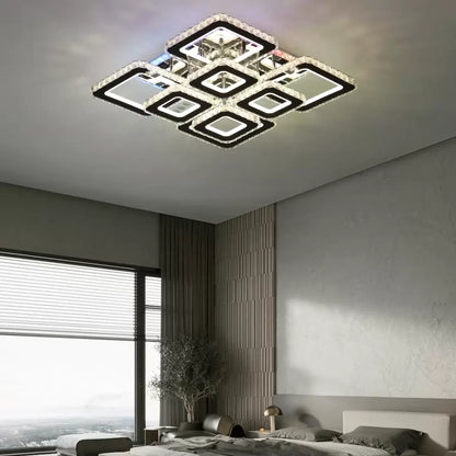 Lampadario LED con telecomando e cristallo QUADRIA SUPREMO RGB 168W, 8 Quadrati, Luce Fredda/Calda/Neutra, Dimmerabile, Cromo Lucido Lampadari LED con Telecomando Titolo predefinito Alessandro Design