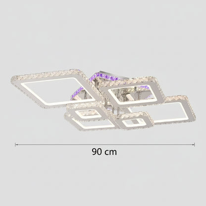 Lampadario LED con telecomando e cristallo NOVA RHOMBA RGB 168W, 6 Quadrati, Luce Fredda/Calda/Neutra, Dimmerabile, Lampadari LED e Cristalli Cromo Lucido Titolo predefinito Alessandro Design
