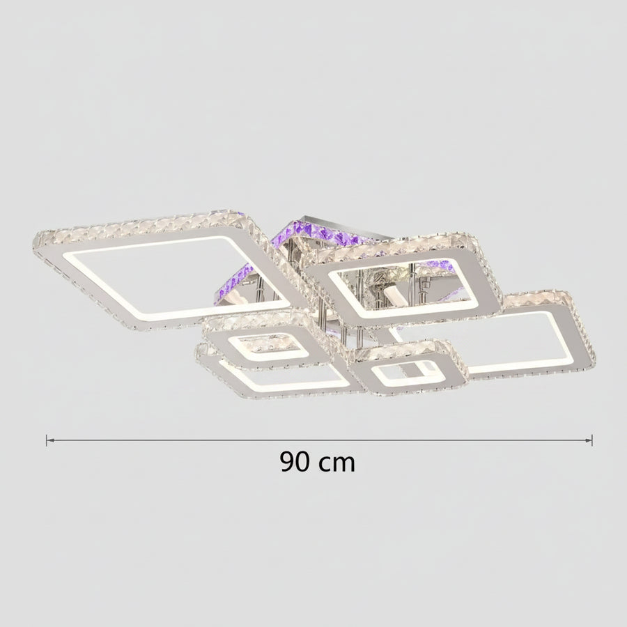 Lampadario LED con telecomando e cristallo NOVA RHOMBA RGB 168W, 6 Quadrati, Luce Fredda/Calda/Neutra, Dimmerabile, Lampadari LED e Cristalli Cromo Lucido Titolo predefinito Alessandro Design