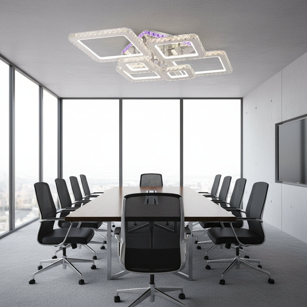 Lampadario LED con telecomando e cristallo NOVA RHOMBA RGB 168W, 6 Quadrati, Luce Fredda/Calda/Neutra, Dimmerabile, Lampadari LED e Cristalli Cromo Lucido Titolo predefinito Alessandro Design
