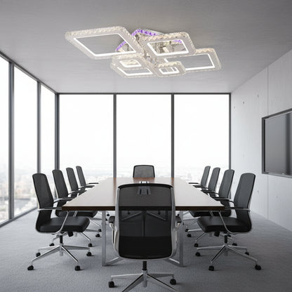 Lampadario LED con telecomando e cristallo NOVA RHOMBA RGB 168W, 6 Quadrati, Luce Fredda/Calda/Neutra, Dimmerabile, Lampadari LED e Cristalli Cromo Lucido Titolo predefinito Alessandro Design