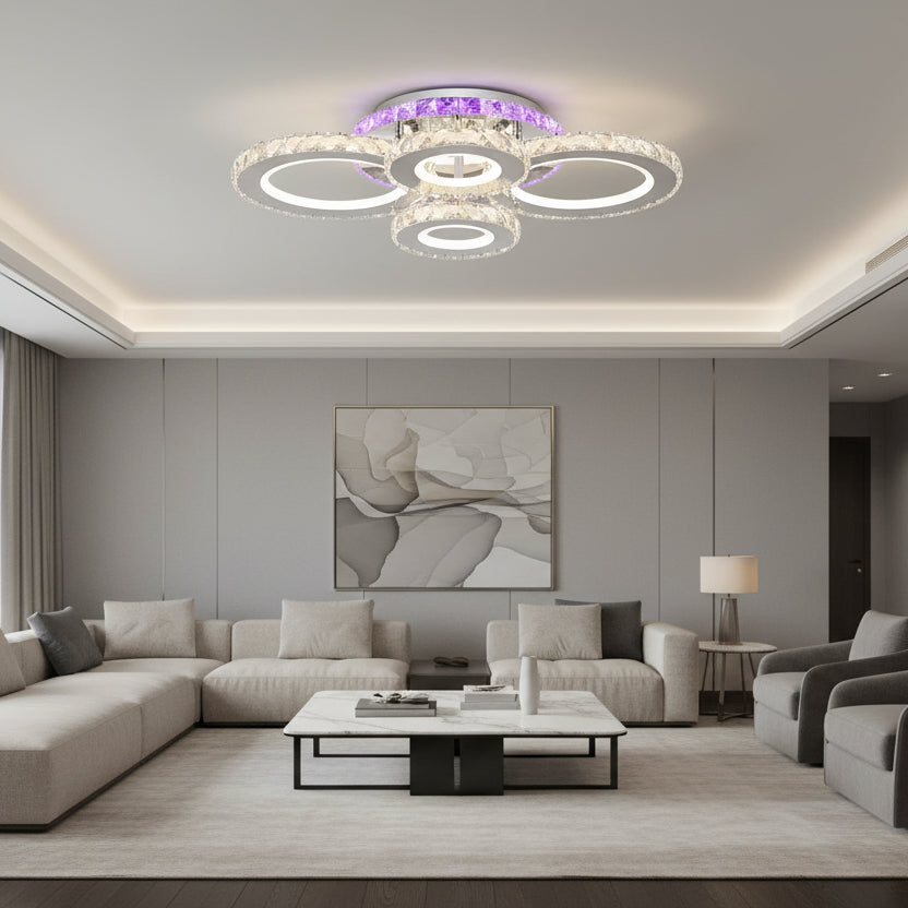 Lampadario LED con telecomando e cristallo NOVA ROTONDA RGB 82W, 4 Cerchi, Luce Fredda/Calda/Neutra, Dimmerabile, Lampadari LED e Cristalli Cromo Titolo predefinito Alessandro Design