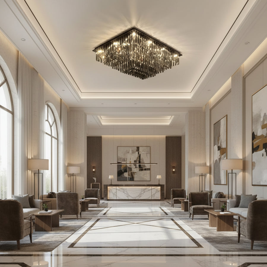 Lampadario di cristallo, Brady, 14xE14, rettangolare, Lampadari di cristallo grigio Titolo predefinito Alessandro Design