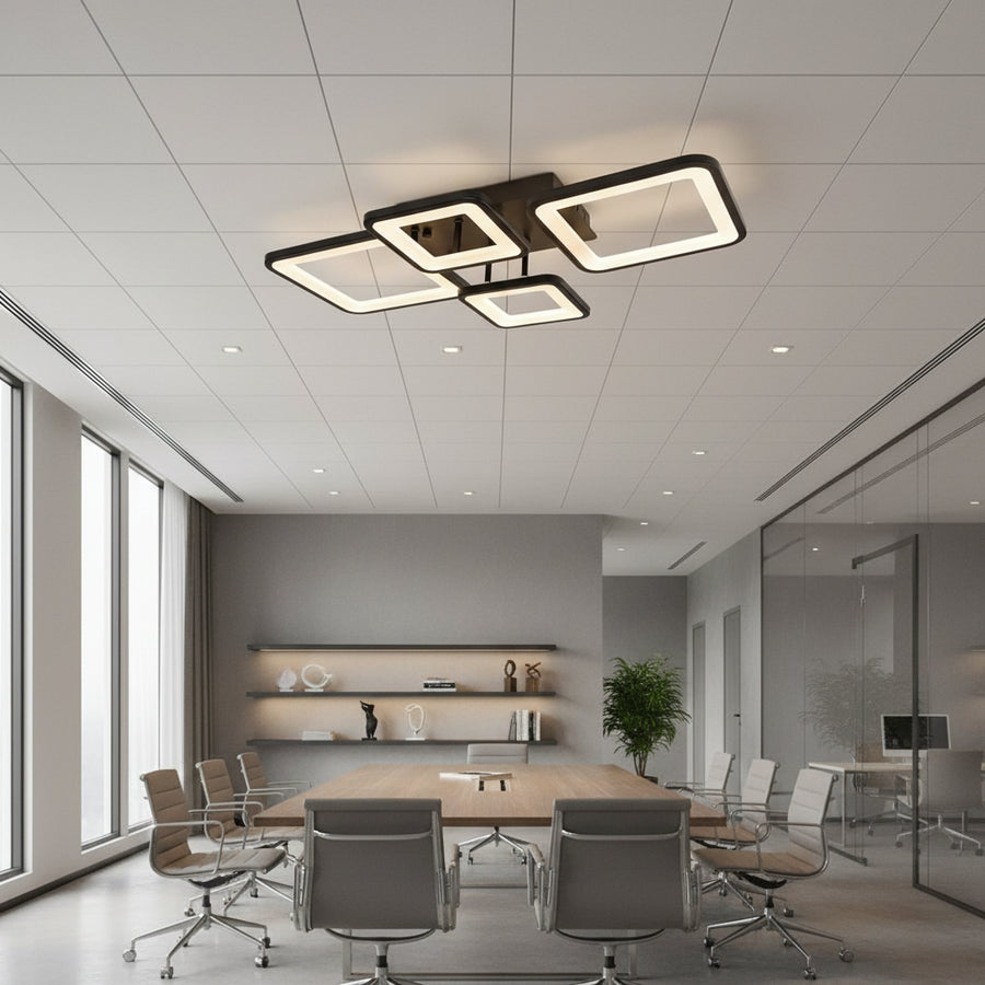 Lustra LED cu telecomanda MUGE 112W, 4 Patrate, lumina Rece/Calda/Neutra, Dimabila, Negru Lustre LED cu Telecomanda Default Title Alessandro Design