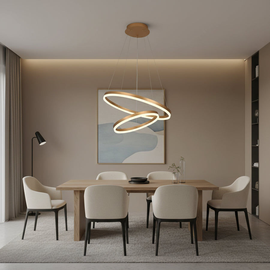 Lampadario LED a Sospensione con telecomando CHRISTINE, 41W, 2 Cerchi, Luce Fredda/Calda/Neutra, Dimmerabile, Oro Lucido, Lampadari LED con Telecomando ad Altezza Regolabile Titolo predefinito Alessandro Design