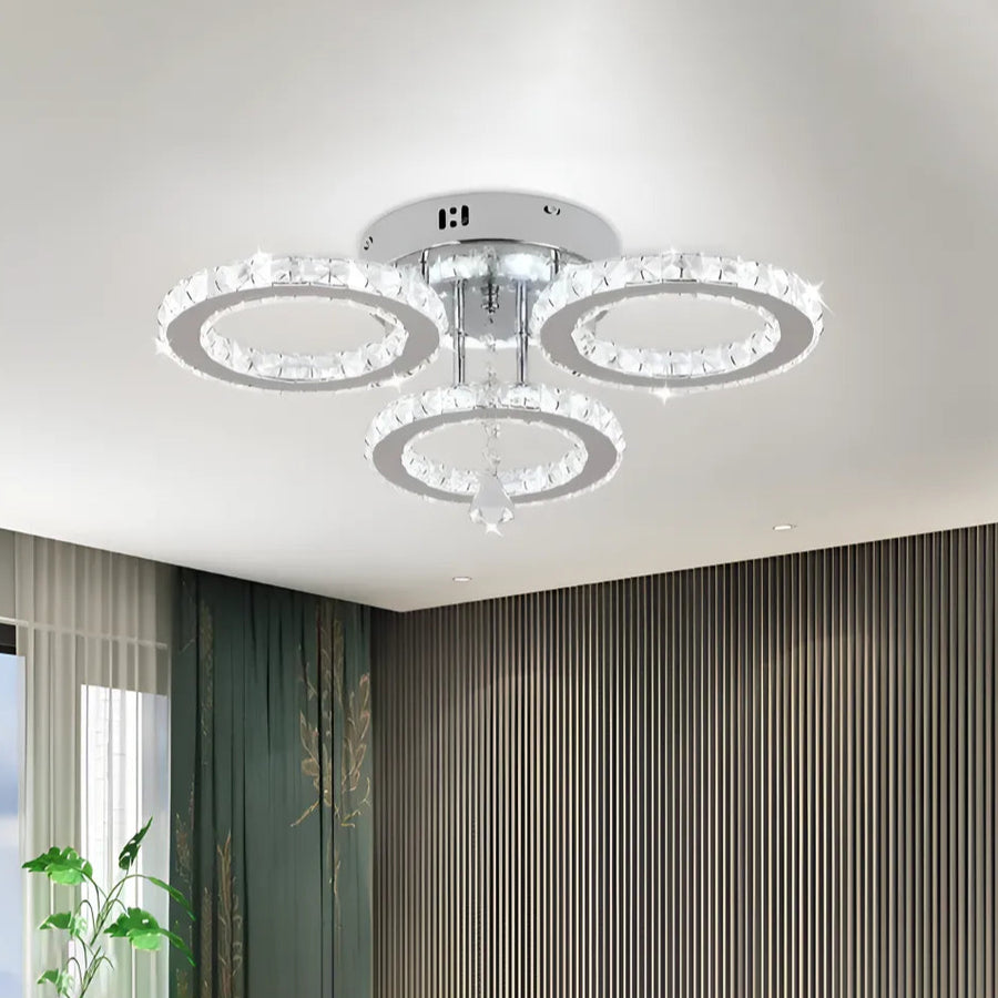 Lampadario LED con telecomando e cristallo ALANUBIS 40W, 3 Cerchi, Luce Fredda/Calda/Neutra, Dimmerabile, Lampadari LED in Cristallo Cromo Lucido Titolo predefinito Alessandro Design