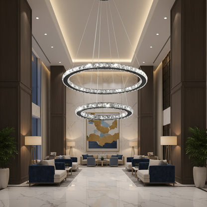 Lampadario LED con telecomando e cristallo PRISM LUMINIS 58W, 2 Cerchi, Luce Fredda/Calda/Neutra, Dimmerabile, Cromo e Bianco, Altezza Regolabile Lampadari LED con Telecomando Titolo predefinito Alessandro Design