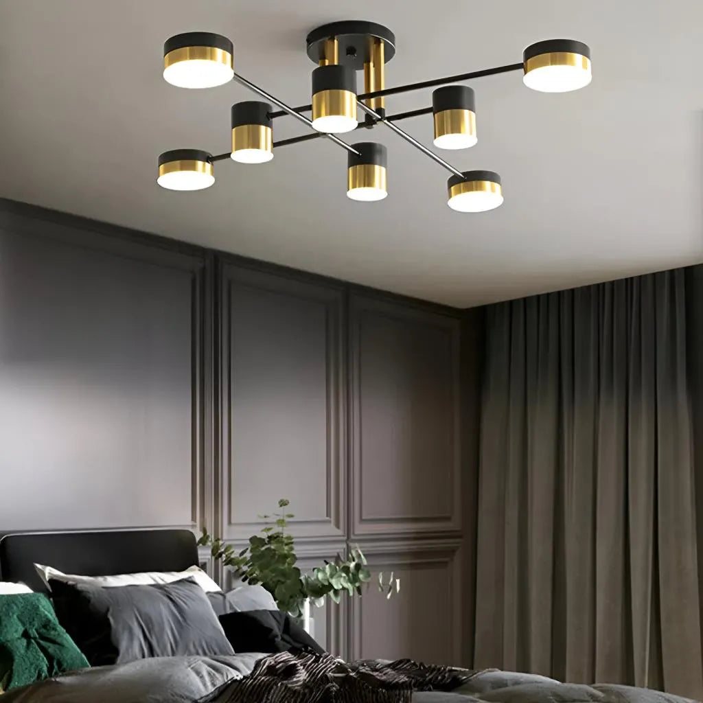 Lampadario LED con telecomando JAYSON 57W, 8 Elementi, Luce Fredda/Calda/Neutra, Dimmerabile, Nero Lucido Oro Lampadari LED con Telecomando Titolo predefinito Alessandro Design