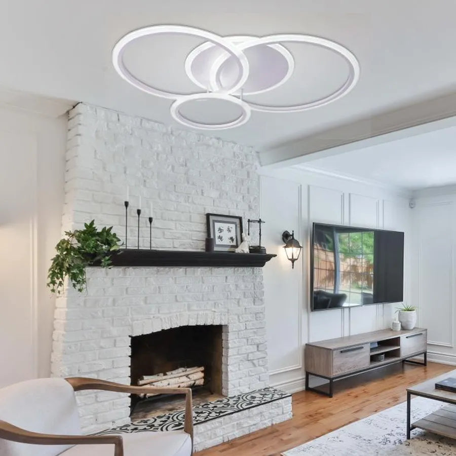 Lampadario a LED con telecomando LUCY 69W, 4 Cerchi, Luce Fredda/Calda/Neutra, Dimmerabile, Lampadario a LED con telecomando Bianco Titolo predefinito Alessandro Design