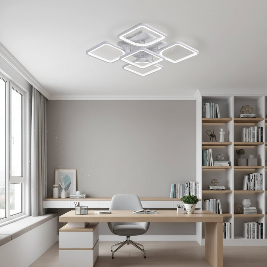 Lampadario a LED con telecomando ZOE 70W, 5 Quadrati, Luce Fredda/Calda/Neutra, Dimmerabile, Lampadario a LED Bianco con telecomando Titolo predefinito Alessandro Design