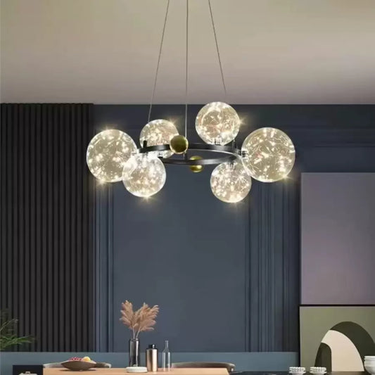 Lampadario LED con telecomando NOEL 52W, 6 Globi, Luce Fredda/Calda/Neutra, Dimmerabile, Nero, Altezza Regolabile Candelabro Moderne Titolo predefinito Alessandro Design