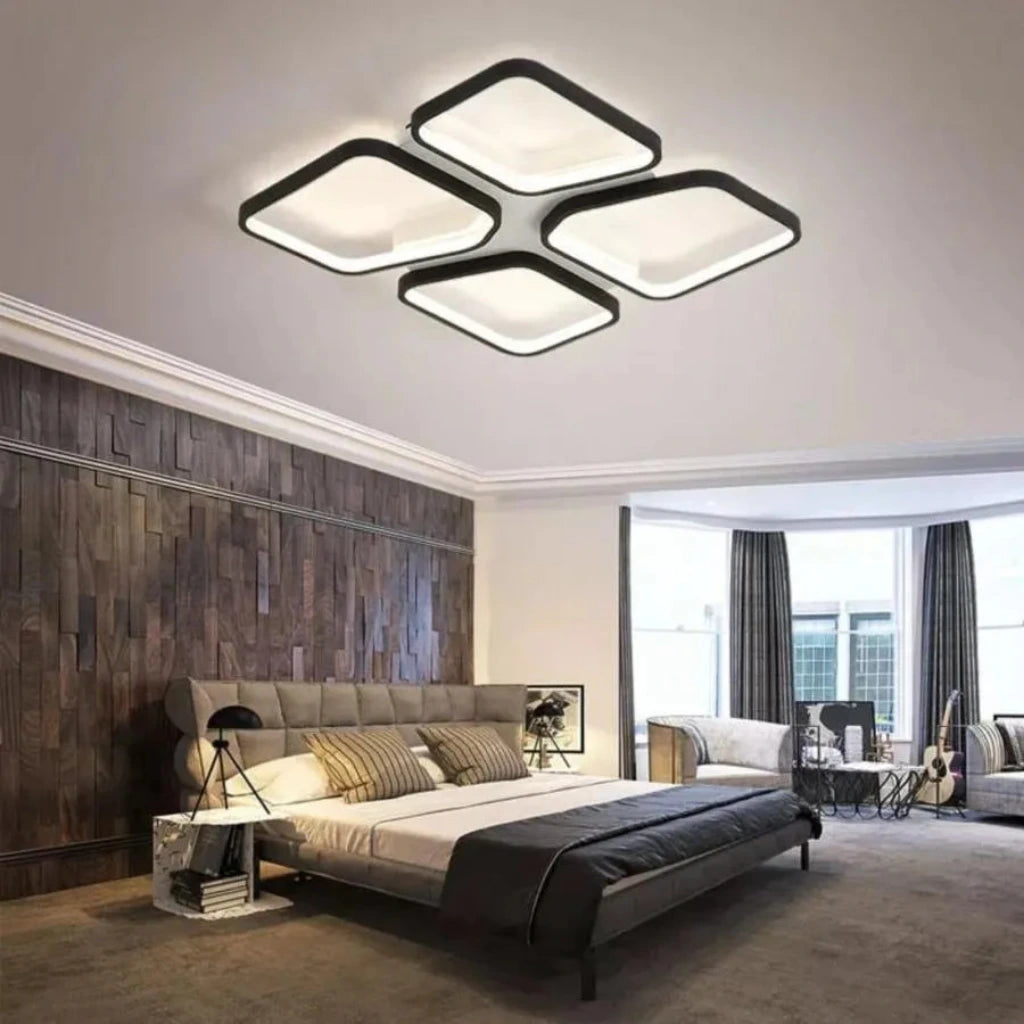Lampadario LED con telecomando DAIKI 69W, 4 Quadrati, Luce Fredda/Calda/Neutra, Dimmerabile, Nero Lampadari LED con Telecomando Titolo predefinito Alessandro Design