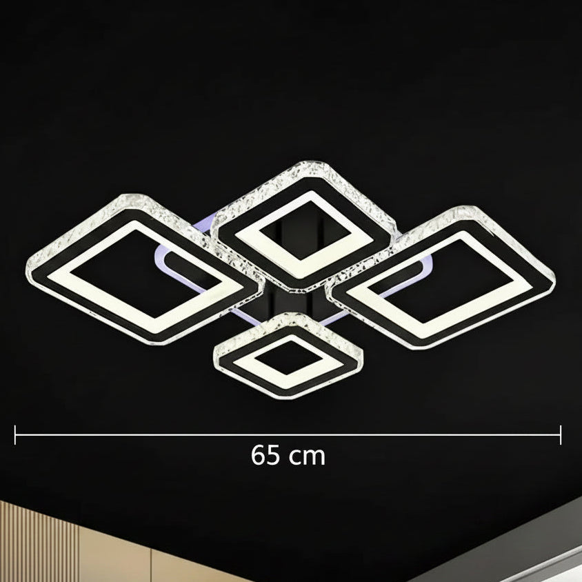 Lustra LED cu telecomanda si cristal QUADRIS RGB 96W, 4 Patrate, lumina Rece/Calda/Neutra, Dimabila, Negru Lustre LED cu Telecomanda Default Title Alessandro Design