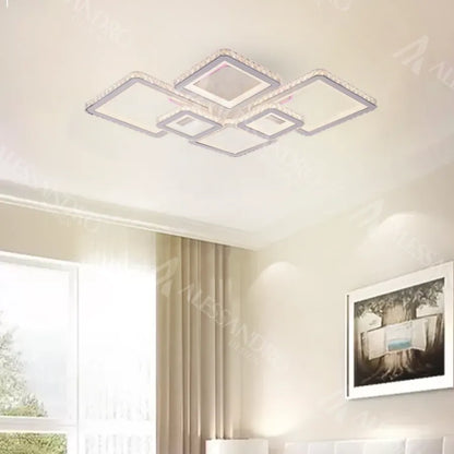 Lampadario LED con telecomando e cristallo QUADRIS RGB 175W, 6 Quadrati, Luce Fredda/Calda/Neutra, Dimmerabile, Lampadari LED Bianchi con Telecomando Titolo predefinito Alessandro Design