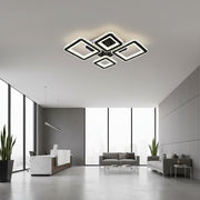 Lustra LED cu telecomanda si cristal QUADRIS RGB 96W, 4 Patrate, lumina Rece/Calda/Neutra, Dimabila, Negru